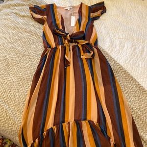 Vici Collection Olivaceous Striped High Low Dress